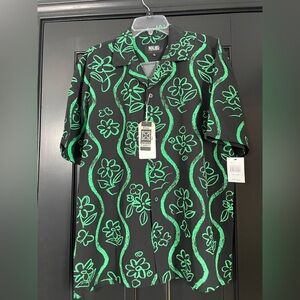 Malibu by Drill Clothing Co Men's Black and Green Floral Button Up Shirt NWT